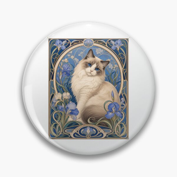 Item preview, Blue Eyed Ragdoll Cat Art Nouveau Floral designed and sold by AntiqueImages.