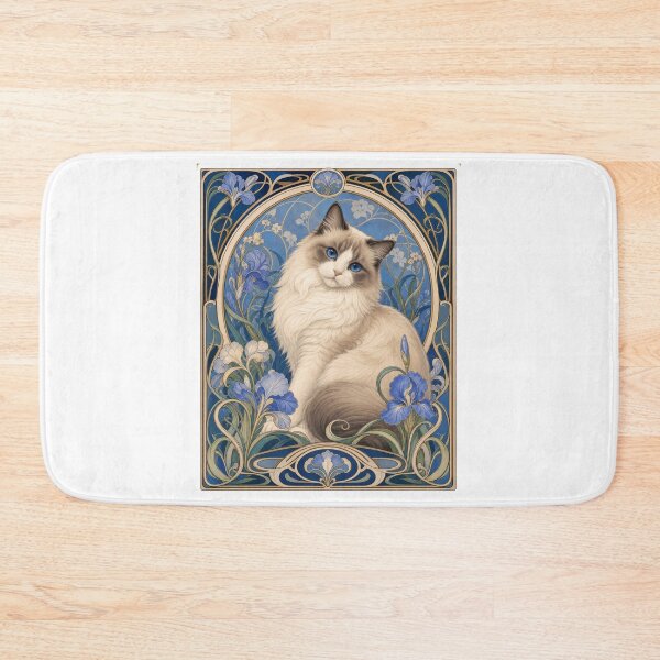 Item preview, Blue Eyed Ragdoll Cat Art Nouveau Floral designed and sold by AntiqueImages.