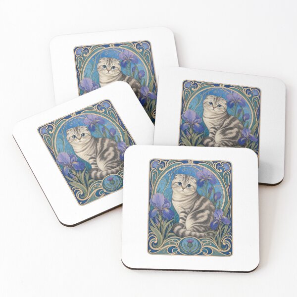 Item preview, Scottish Fold Cat Art Nouveau Floral designed and sold by AntiqueImages.