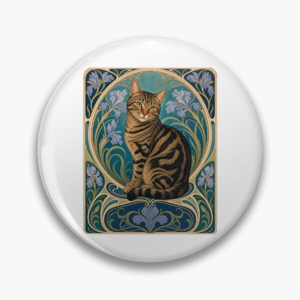 Item preview, Tabby Cat Art Nouveau Iris Floral designed and sold by AntiqueImages.