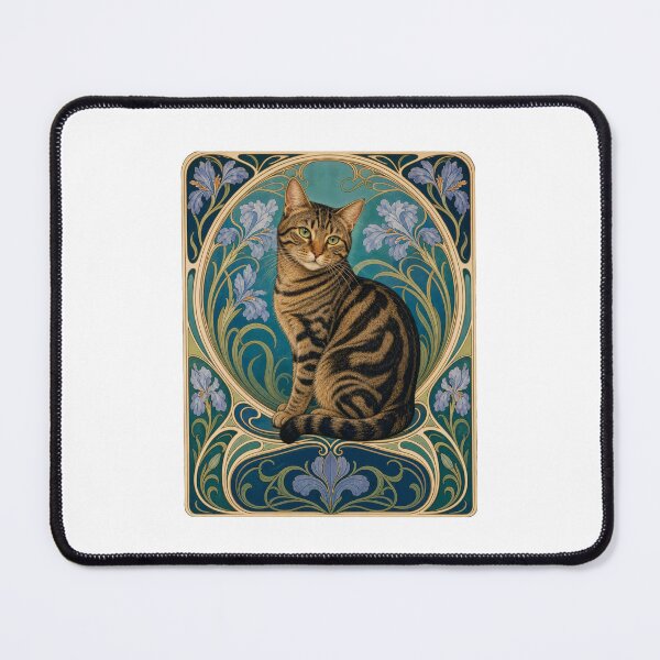 Item preview, Tabby Cat Art Nouveau Iris Floral designed and sold by AntiqueImages.