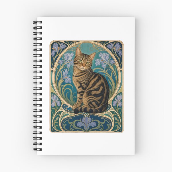 Item preview, Tabby Cat Art Nouveau Iris Floral designed and sold by AntiqueImages.