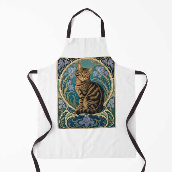 Item preview, Tabby Cat Art Nouveau Iris Floral designed and sold by AntiqueImages.