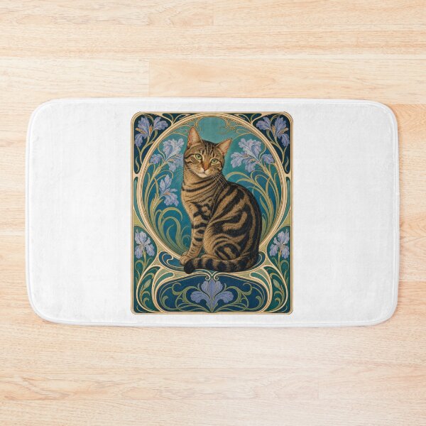 Item preview, Tabby Cat Art Nouveau Iris Floral designed and sold by AntiqueImages.