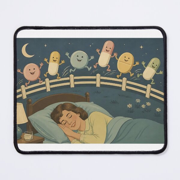 Item preview, Vintage Mid Century Sleepy Pills Aesthetic Art Print designed and sold by RareVisuals.