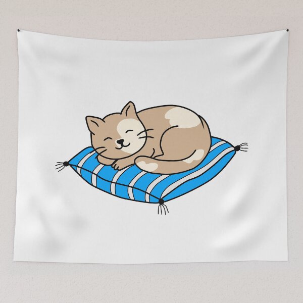 Item preview, Cute Sleeping Cat on Blue Pillow | Cozy Cat Lover Design designed and sold by muhammadkhafidh.