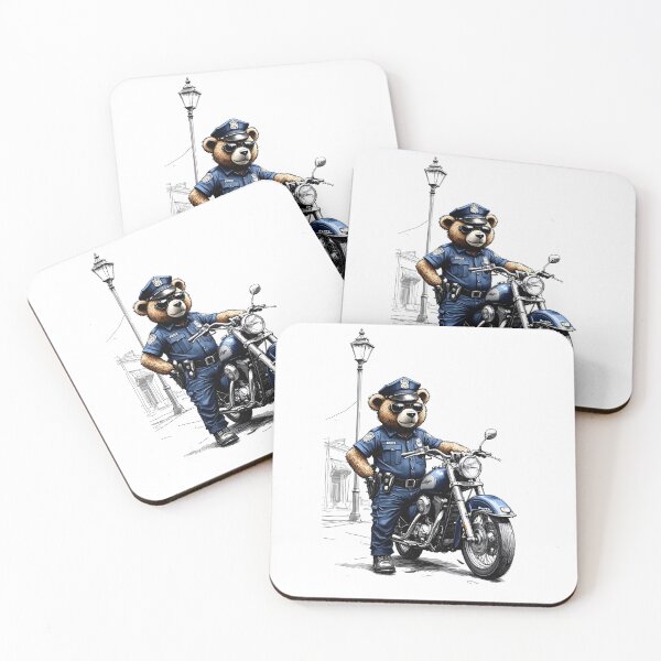 Item preview, Teddy Bear Police Officer with Motorbike Cartoon designed and sold by Museum Of Non-Existing Art.