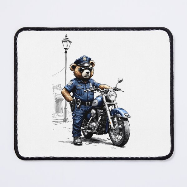 Item preview, Teddy Bear Police Officer with Motorbike Cartoon designed and sold by Museum Of Non-Existing Art.