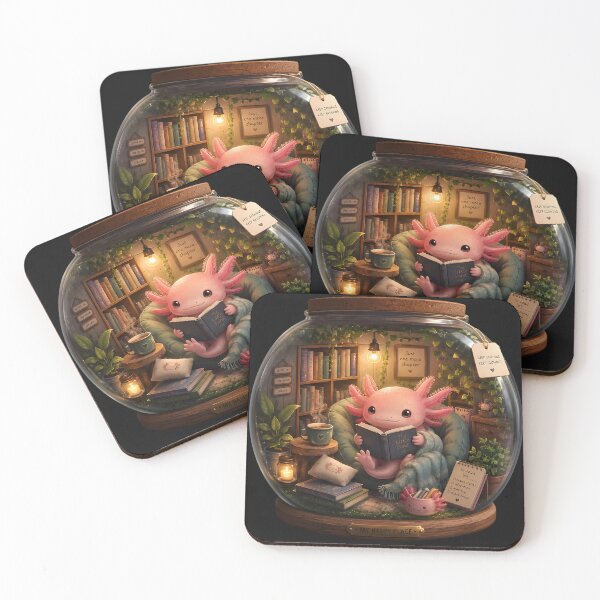 Item preview, Cute Axolotl Reading Books in Cozy Library Terrarium | Bookworm Cottagecore Sticker designed and sold by UniqYou.