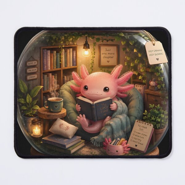 Item preview, Cute Axolotl Reading Books in Cozy Library Terrarium | Bookworm Cottagecore Sticker designed and sold by UniqYou.