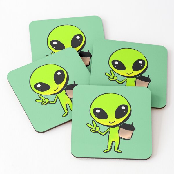 Item preview, Alien Kawaii Cafe Extraterrestrial Peace Green Minimal Takeaway Coffee Meme designed and sold by AstronautMerch.