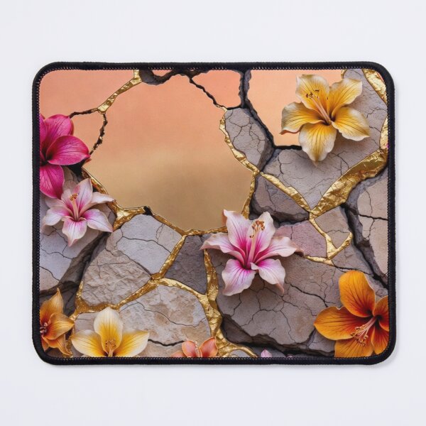Item preview, Kintsugi Floral Cracked Peach Stone Art designed and sold by IntelliMindDesigns.