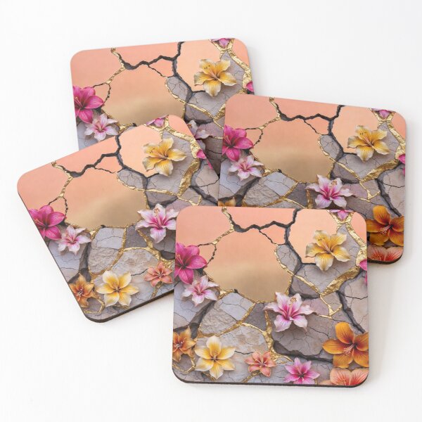 Item preview, Kintsugi Floral Cracked Peach Stone Art designed and sold by IntelliMindDesigns.