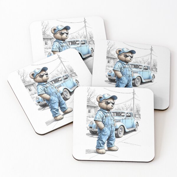 Item preview, Teddy Bear Mechanic with Old Car Cartoon designed and sold by Museum Of Non-Existing Art.