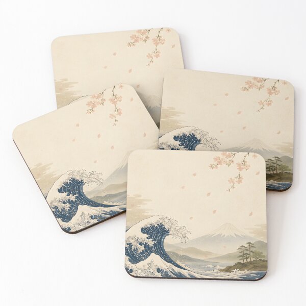 Item preview, Japanese Wave, Minimalist Mount Fuji Sakura , Japandi Ukiyo-e Inspired Print designed and sold by Yuzanart-japan.