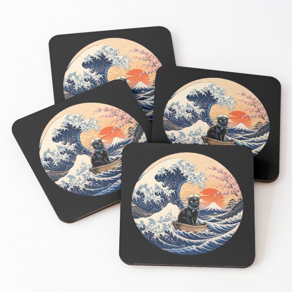 Item preview, Funny Black Cat Captain Japanese Kanagawa Wave Japan Boat Mom Dad Kids designed and sold by FurryHavenPH.