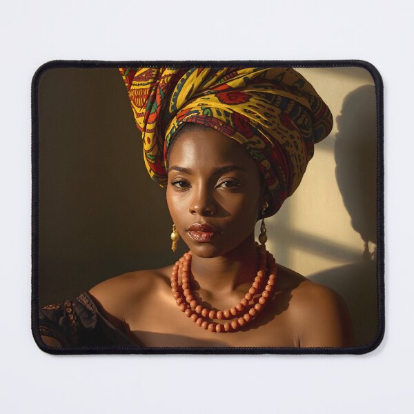 Item preview, Elegant African Woman in Gele and Coral Beads designed and sold by SavannaCanvas.