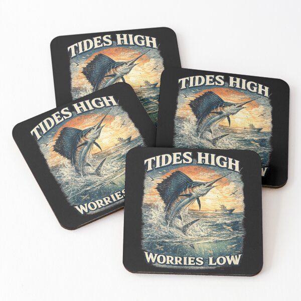 Item preview, Vintage Tides High Worries Low Deep Sea Fishing Sailfish Marlin Ocean Sunset designed and sold by River Silva.