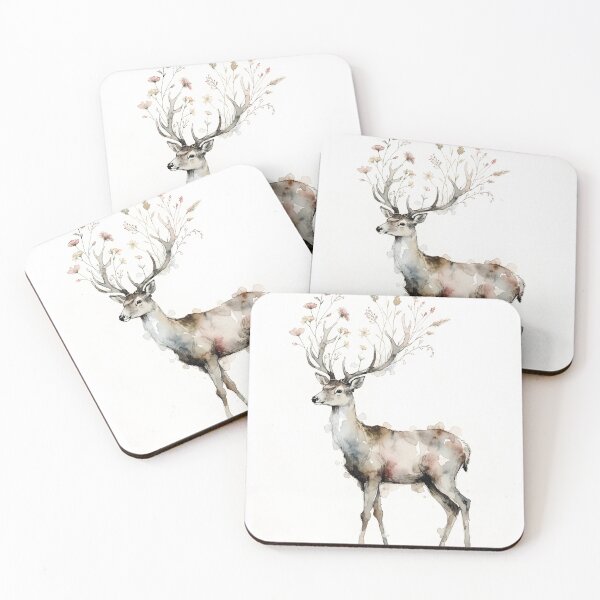 Item preview, Floral Stag Deer – Watercolor Nature Spirit Illustration designed and sold by littlemooonart.