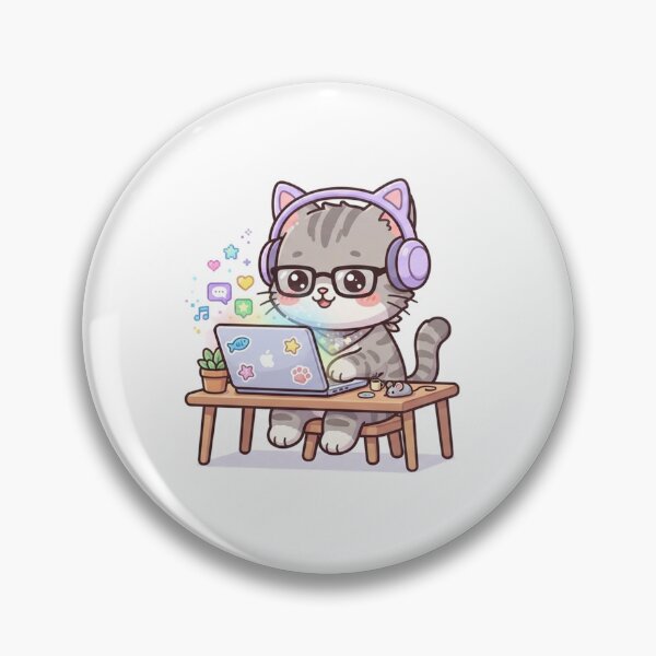 Item preview, Cute Gamer Chibi Cat with Lavender Headphones designed and sold by  Cat Lady.