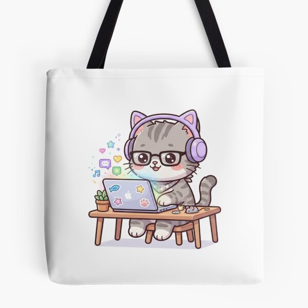 Artikelvorschau, Niedliche Gamer-Chibi-Katze mit lavendelfarbenen Kopfhörern entworfen und verkauft von  Cat Lady.