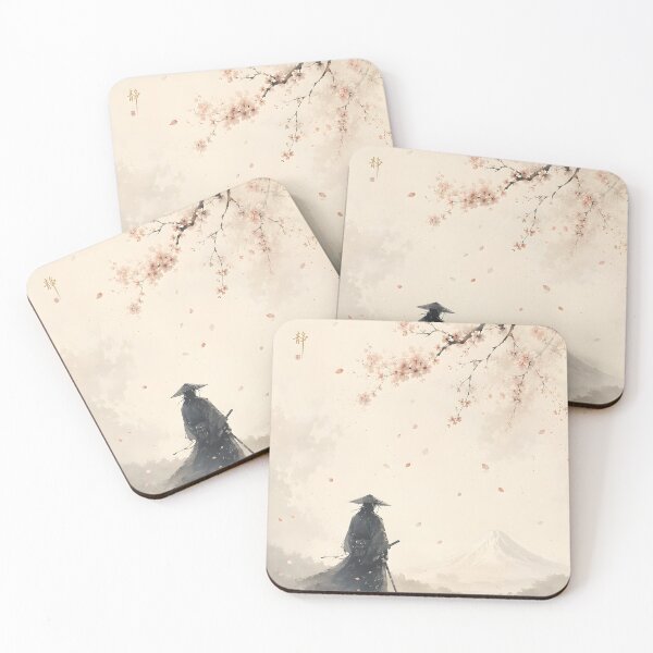Item preview, Samurai Under Cherry Blossoms | Japanese Warrior Wall Art, Sakura, Mount Fuji, Minimalist Ukiyo-e Style designed and sold by Yuzanart-japan.