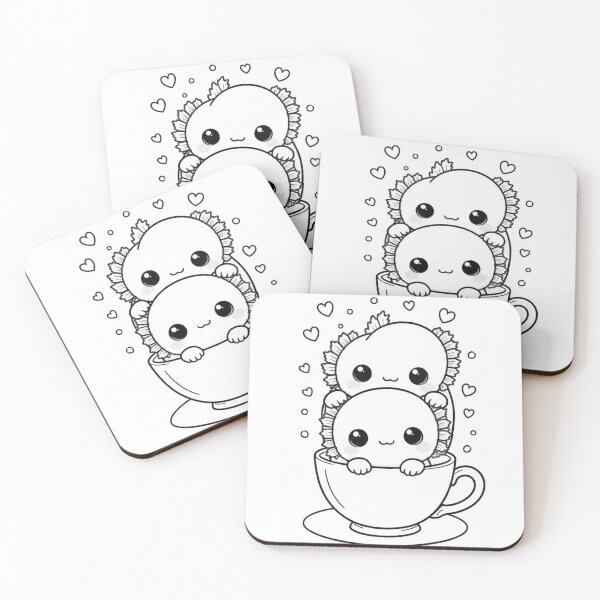 Item preview, Axolotls in Teacups, super cute, black and white designed and sold by Jessiecrow87.