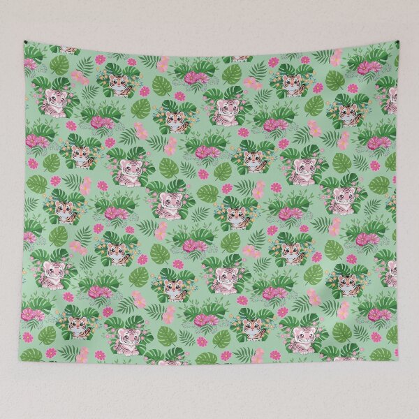 Item preview, Cute tigers in a seamless tropical pattern designed and sold by AlicinaM.