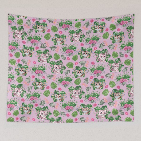 Item preview, Cute tigers in a seamless tropical pattern designed and sold by AlicinaM.