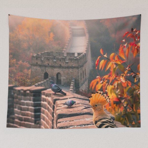 Item preview, Great Wall Hoopoe Bird Autumn Scene designed and sold by ARTWORKPIXELS.