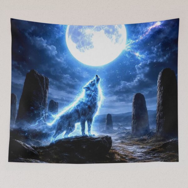 Item preview, Mystical Glowing Wolf Howling at Moon designed and sold by Pioneer Spirit Market.