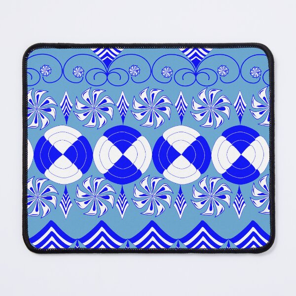 Item preview, Indigo Ornamental Geometric Textile Pattern with Floral and Scroll Motifs designed and sold by Ei-Ei.