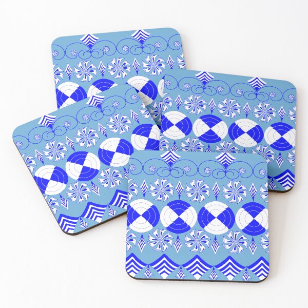 Item preview, Indigo Ornamental Geometric Textile Pattern with Floral and Scroll Motifs designed and sold by Ei-Ei.