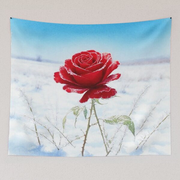 Item preview, Red Rose Blooming in Snowy Winter Field designed and sold by Pioneer Spirit Market.