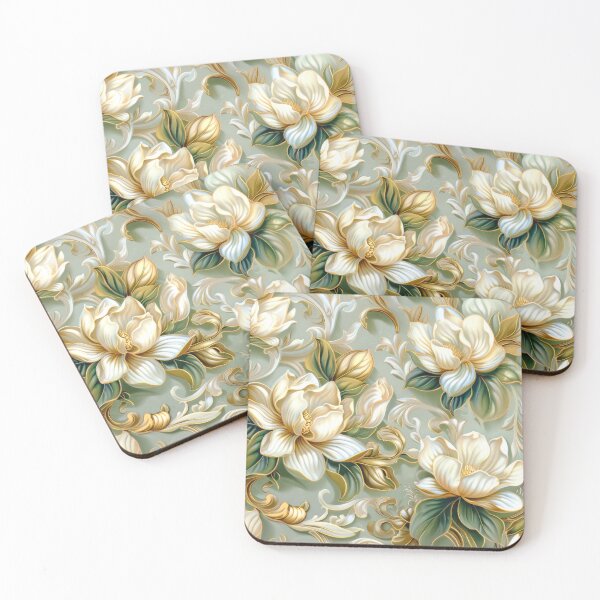 Item preview,  Magnolia Flowers with Gold Accents - Elegant Botanical Floral Art designed and sold by MargaretWiktor.