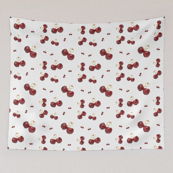 Item preview, Aesthetic sweet cherry heart stems seamless pattern designed and sold by TanalyFlowers.