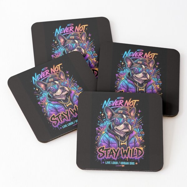 Item preview, Never Not Stay Wild – Urban Dog Streetwear Neon Graffiti French Bulldog Retro Hip Hop Art designed and sold by Sneh024.