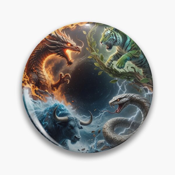 Item preview, Four Elements Dragon Tiger Bull Snake Battle designed and sold by Pioneer Spirit Market.