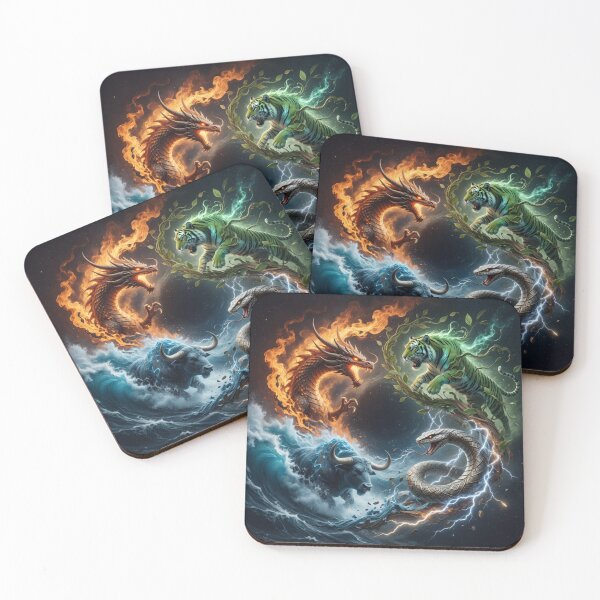 Item preview, Four Elements Dragon Tiger Bull Snake Battle designed and sold by Pioneer Spirit Market.