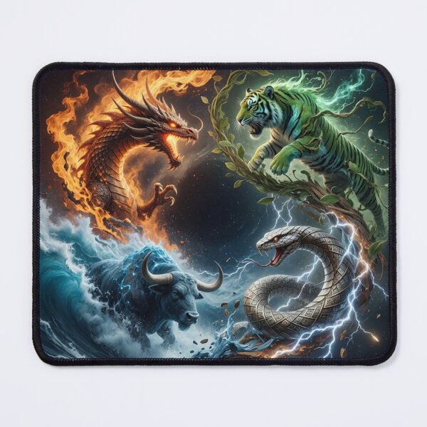 Item preview, Four Elements Dragon Tiger Bull Snake Battle designed and sold by Pioneer Spirit Market.