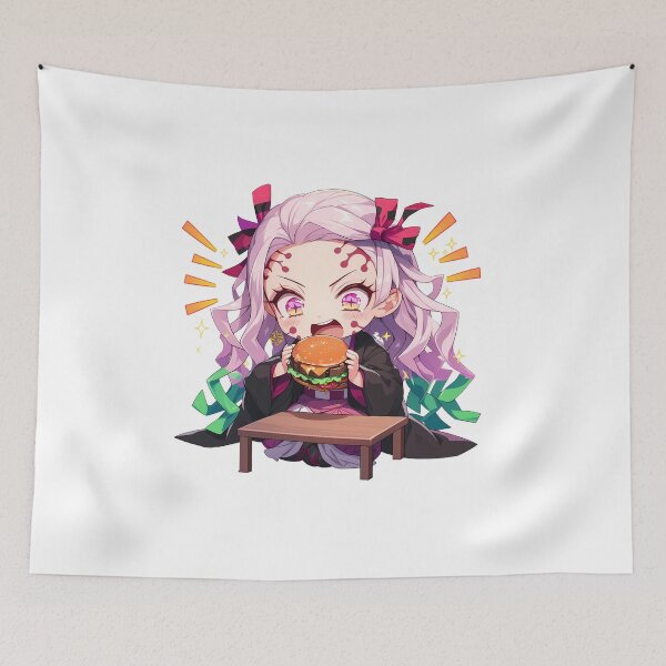 Item preview, Daki Demon Slayer Chibi Burger Bite With Kawaii Demon Girl Mood designed and sold by earlobejerk.
