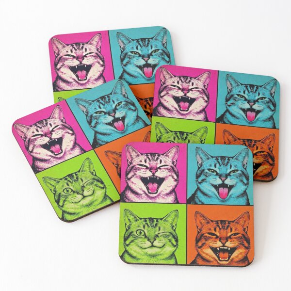Item preview, Funny Pop Art Cats - Colorful Retro Feline Faces Square designed and sold by Melian Vintage.