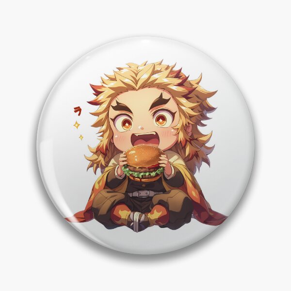 Item preview, Kyojuro Rengoku Demon Slayer Chibi Burger Flame Smile designed and sold by earlobejerk.