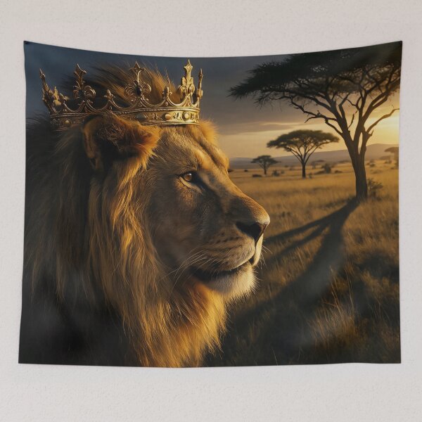 Item preview, The True King: Regal Lion Wearing a Golden Crown designed and sold by MoonwoodStudio.