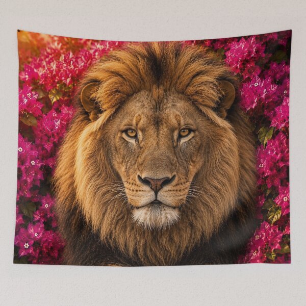 Item preview, Majestic Lion Among Pink Blossoms designed and sold by Rohan132.