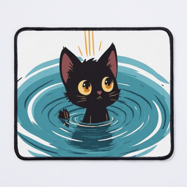 Item preview, Chibi Black Cat in Swirling Blue Water with Golden Sunlight designed and sold by AnniMirth.