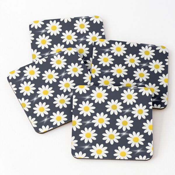 Item preview, White Daisy and Star Pattern on Dark Blue Night Background Sparkle Floral Design designed and sold by daila70.
