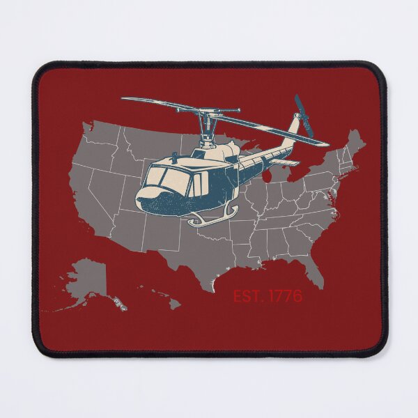 Artikelvorschau, Vintage-Militärhubschrauber über USA-Karte – Patriotisches amerikanisches Luftfahrtdesign entworfen und verkauft von OmCollections.