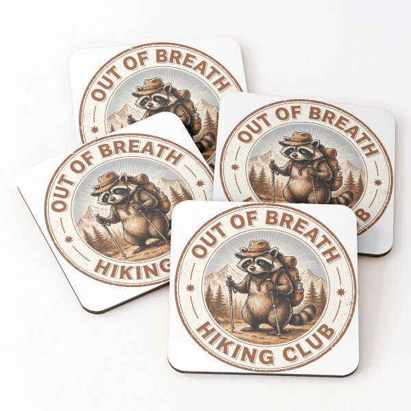 Item preview, Out of Breath Hiking Club Funny Raccoon Hiker Badge Design designed and sold by Gabe1983.