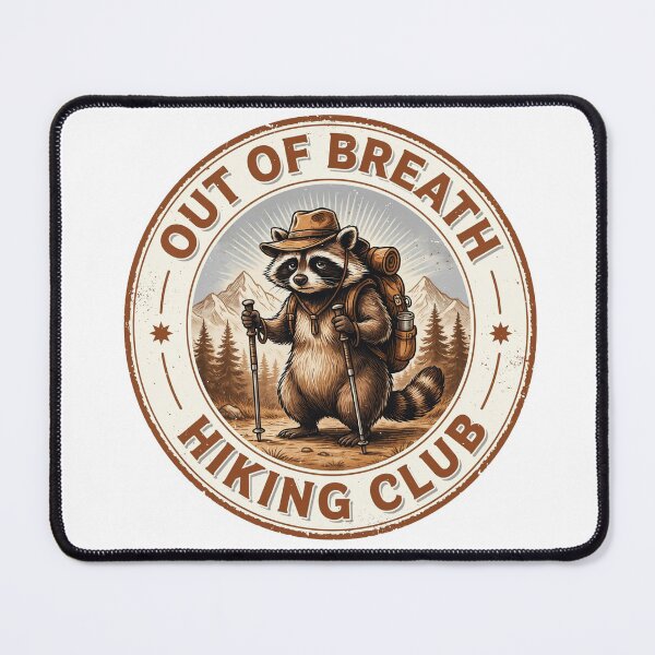 Item preview, Out of Breath Hiking Club Funny Raccoon Hiker Badge Design designed and sold by GabeMountainArt.